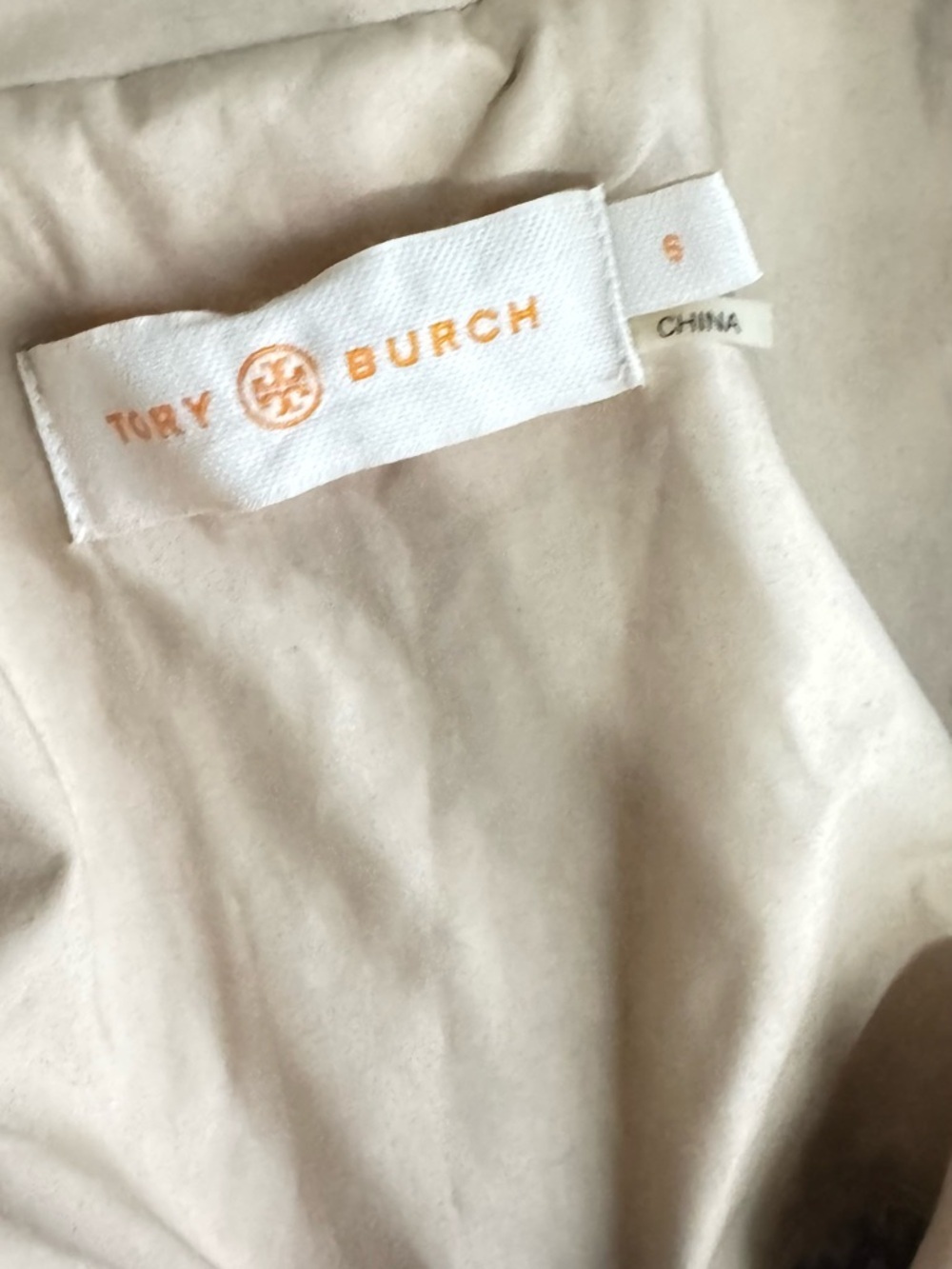 Tory Burch Womens Trench Coat Beige Collared Long Sleeve Buckle Size 6 - Picture 10 of 14